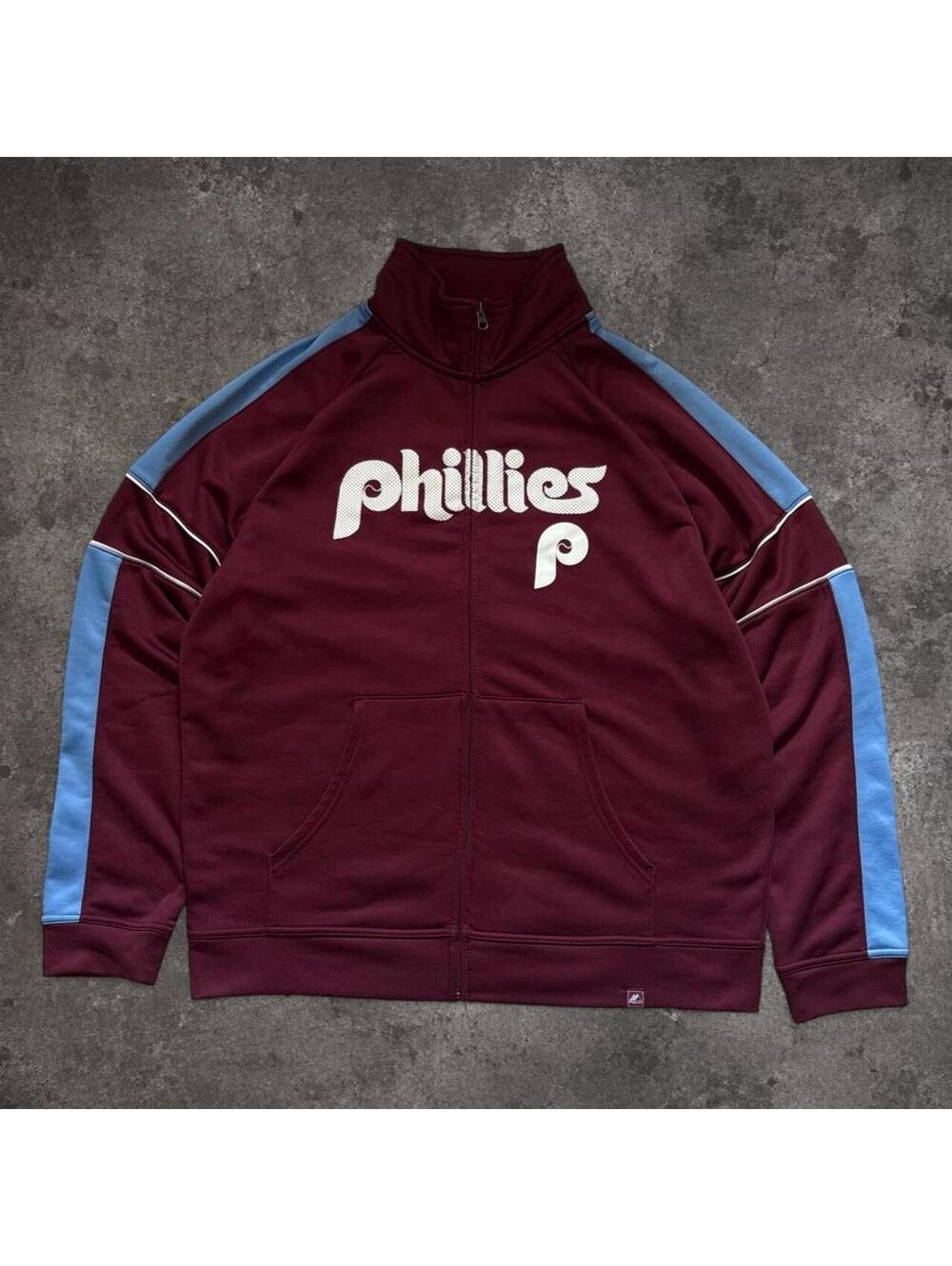 Fire Vintage Majestic Athletic Philadelphia Phillies burgundy track jacket